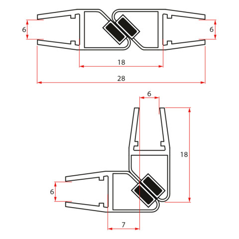 Gelco Set magnetických těsnění 45°pro sklo 6/6mm, 1900mm