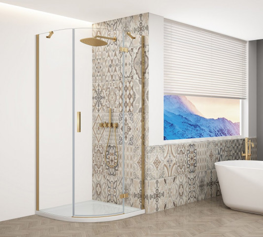 Gelco TRINITY GOLD MATT čtvrtkruhový sprchový kout 900x900mm, čiré sklo, pravé